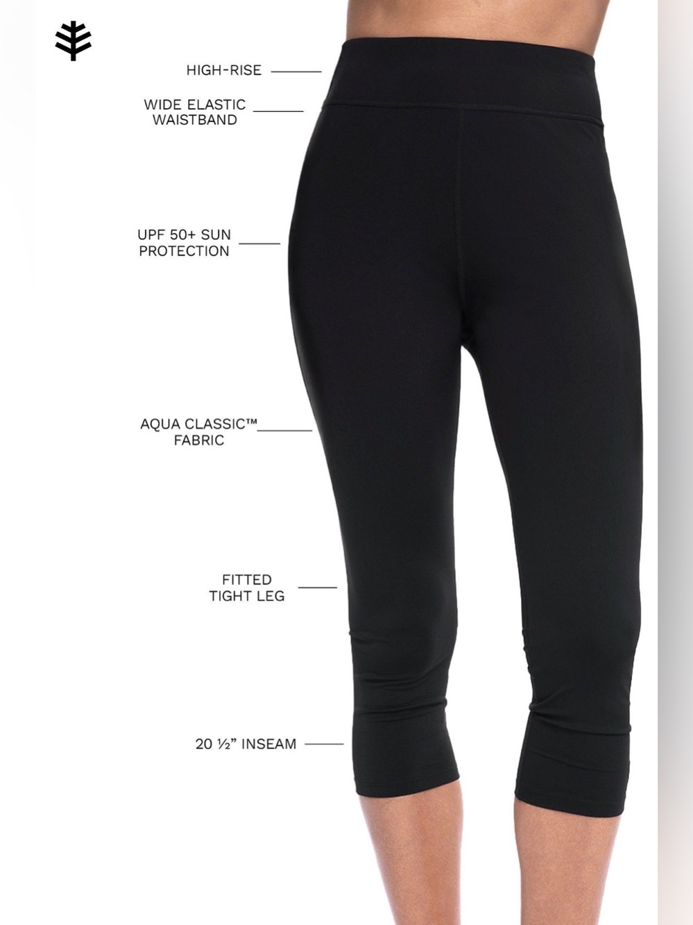 Coolibar Women's UPF 50+ Deep Water Swim Capris Black M NEW